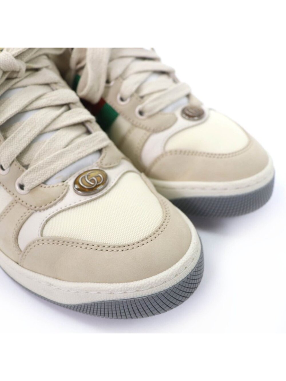 Gucci Leather Web Stripe GG Marmont Vintage Logo Low Cut Sneakers Beige - Picture 8 of 13